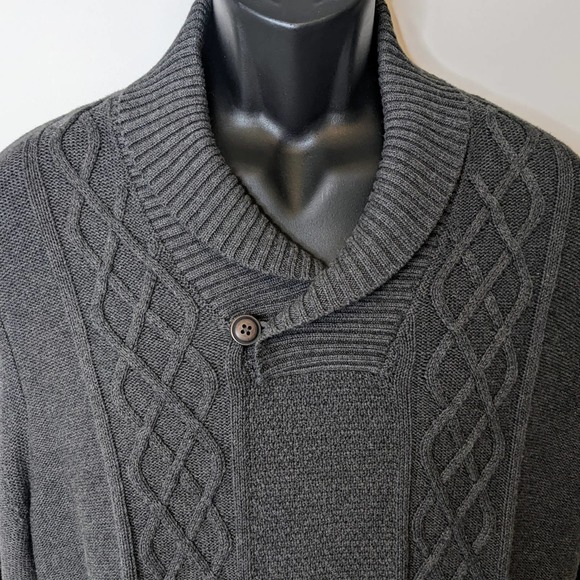 Nautica Men's Gray Cable Knit Pullover V-Neck Collard Cotton Sweater Size L NWT - Picture 3 of 6